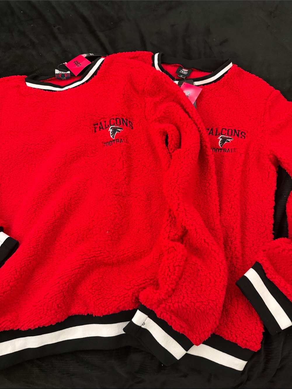 2 NFL Falcons Red Sherpa Pullover Sweatshirt with Black & White Trim